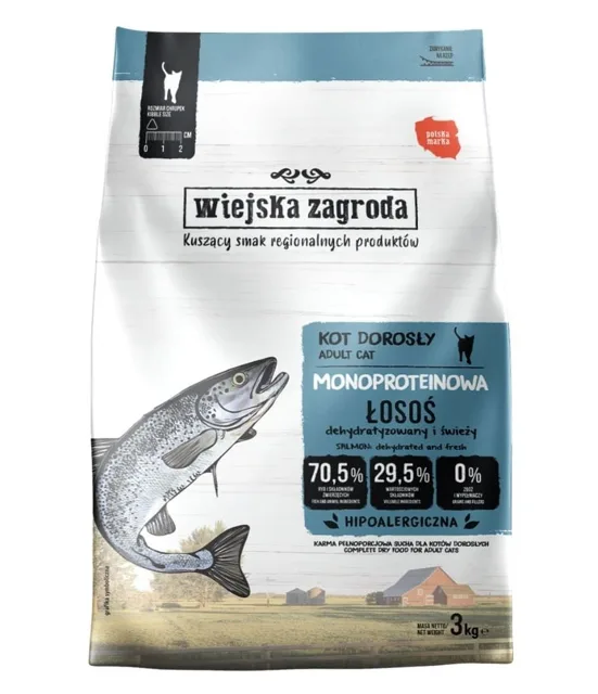 WIEJSKA ZAGRODA Monoproteinové suché krmivo pro kočky s lososem 3 kg