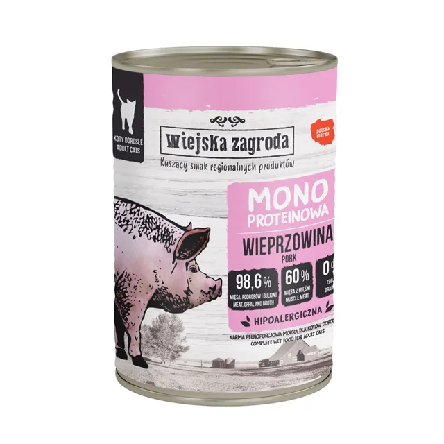 WIEJSKA ZAGRODA Monoproteinové vepřové krmivo pro kočky 400 g