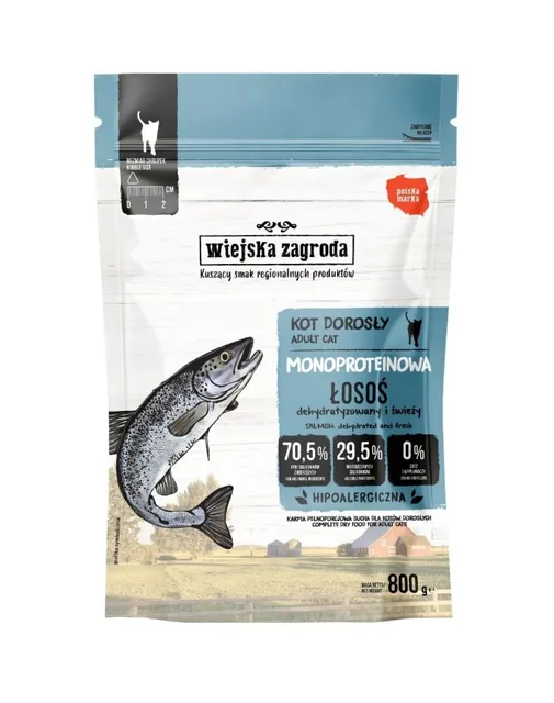 Wiejska Zagroda Suché krmivo pro kočky Monoprotein Losos (dospělý) 800 g