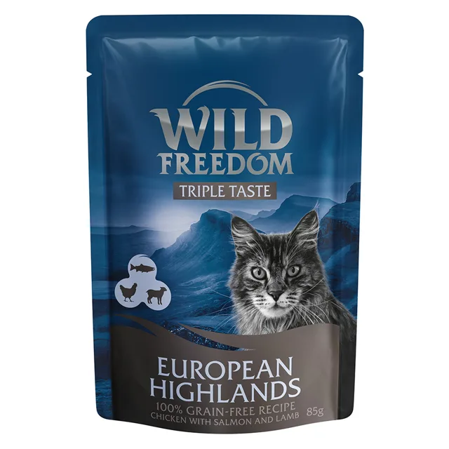 Wild Freedom Triple Taste 8 kapsiček (8 x 85 g) - European Highlands - kuřecí s lososem a jehněčím masem
