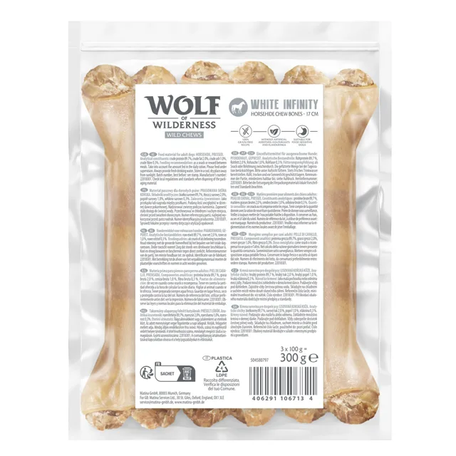 Wolf of Wildenress žvýkací kosti z koňské kůže "White Infinity" - 3 x 12 cm (150 g)