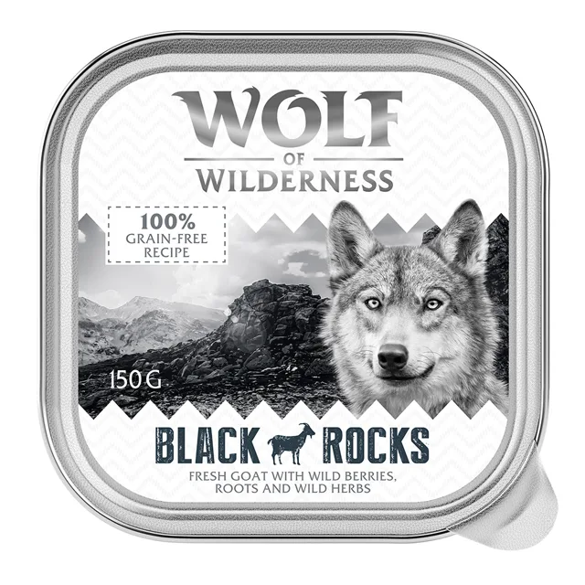 Wolf of Wilderness Adult 6 x 150 g vanička - Black Rocks - kozí