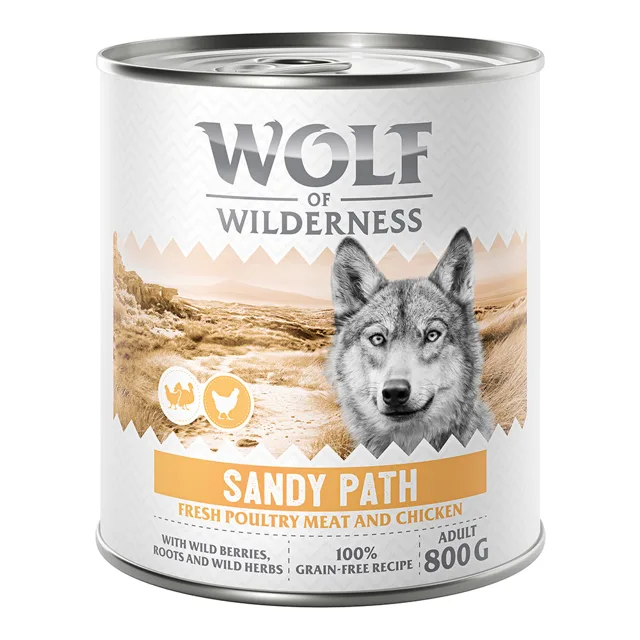 Wolf of Wilderness Adult 6 x 800 g - Se spoustou čerstvé drůbeže  - míchané balení: 2x Stony Creek, 2x Sandy Path, 2x Steep Journey