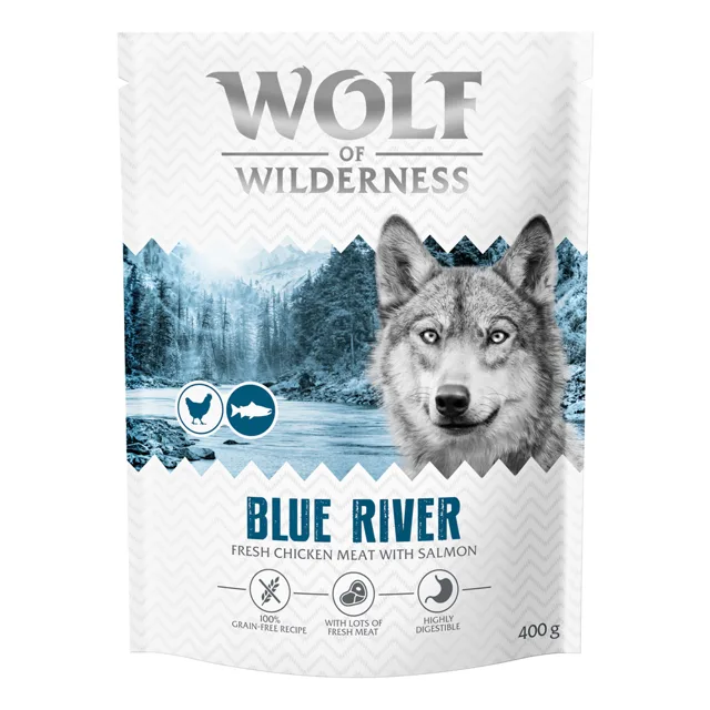 Wolf of Wilderness Adult "Blue River" losos - bez obilovin - 400 g nová receptura