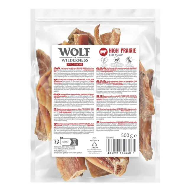 Wolf of Wilderness Hovězí kůže z hlavy „High Prairie“ - 500 g