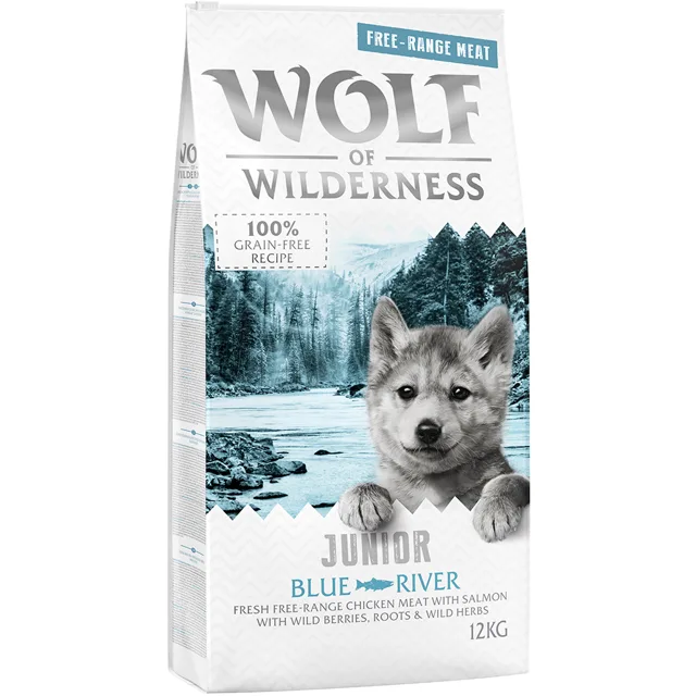 Wolf of Wilderness Junior „Blue River“ – kuře z volného chovu a losos - 1 kg