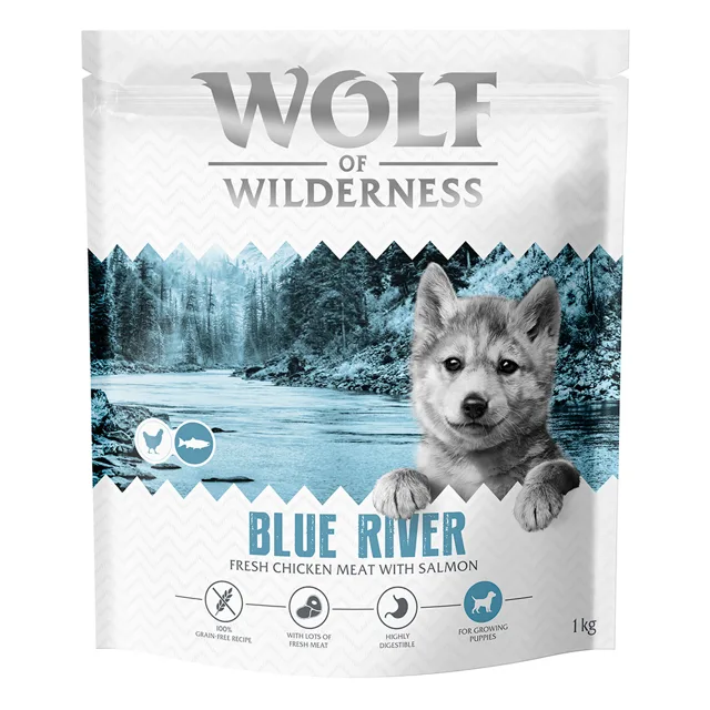 Wolf of Wilderness Junior "Blue River" s lososem - bez obilovin - výhodné balení: 2 x 12 kg