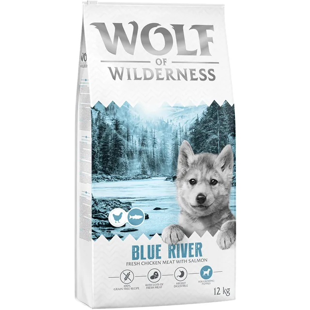 Wolf of Wilderness Junior "Blue River" s lososem - bez obilovin - výhodné balení: 5 x 1 kg