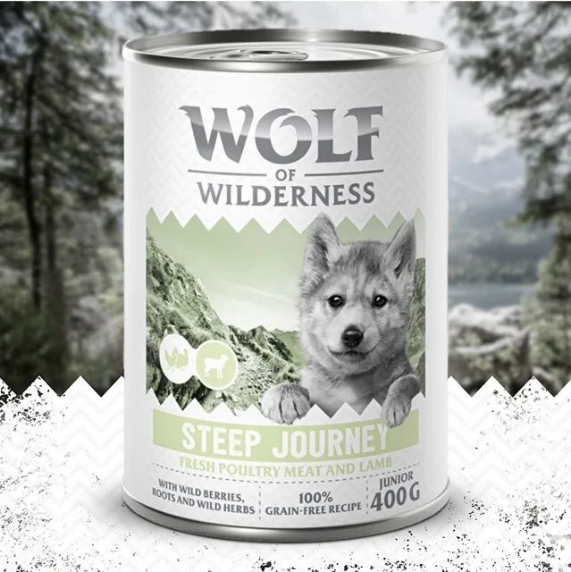 Wolf of Wilderness Junior "Expedition", 6 x 400 g - Muddy Routes - drůbež s vepřovým