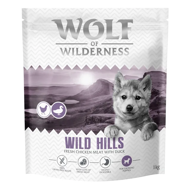 Wolf of Wilderness Junior "Wild Hills" bez obilné kachní - 400 g: nová receptura
