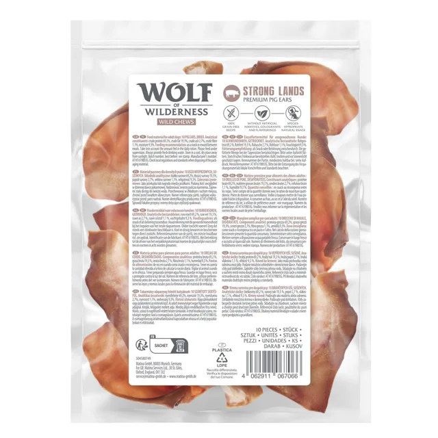 Wolf of Wilderness prémiové vepřové uši "Strong Lands" - 10 kusů