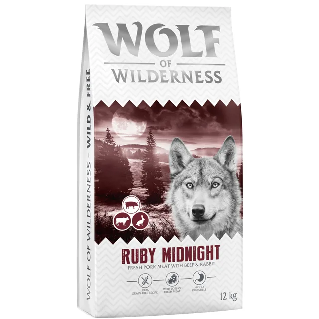 Wolf of Wilderness "Ruby Midnight" hovězí a králičí - bez obilovin - výhodné balení: 4 x 1 kg nová receptura