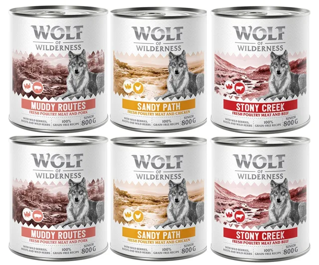 Wolf of Wilderness Senior 6 x 800 g – se spoustou čerstvé drůbeže  - míchané balení