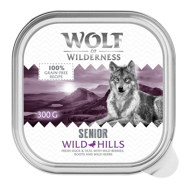 Wolf of Wilderness Senior - Duo-Protein receptura 6 / 24 x 300 g mističky - 6 x 300 g: Green Fields - jehněčí a kuřecí