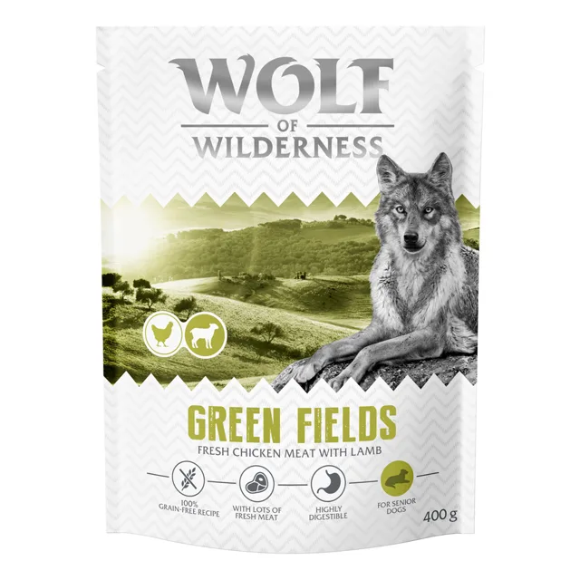 Wolf of Wilderness Senior "Green Fields" kuřecí s jehněčím - bez obilovin - Výhodné balení: 2 x 12 kg nová receptura