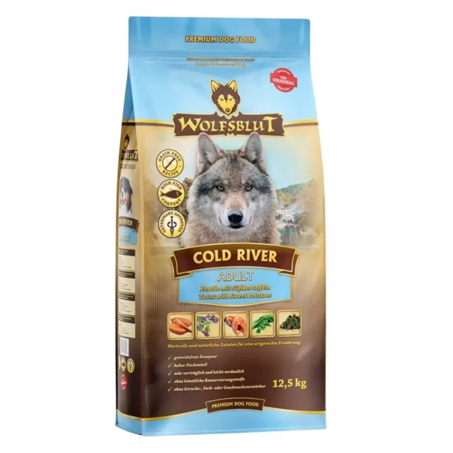 WOLFSBLUT Cold River Adult suché krmivo pro psy se pstruhem a sladkými bramborami 12,5 kg