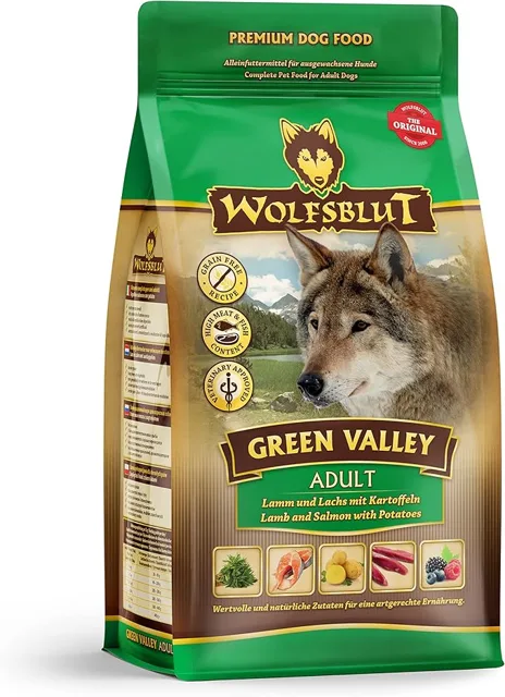 WOLFSBLUT Green Valley Adult suché krmivo pro psy s jehněčím masem, lososem a zeleninou 12,5 kg