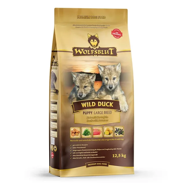 WOLFSBLUT Wild Duck Large Breed Puppy suché krmivo pro štěňata velkých plemen s kachnou 12,5 kg