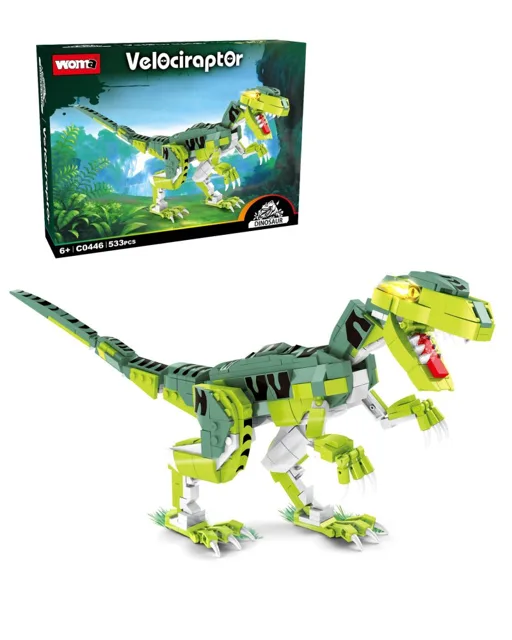 Woma Stavebnice dinosaurus Velociraptor 41 cm – realistický model s pohyblivými klouby, 533 dílků