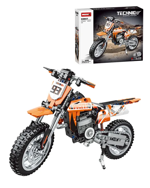 Woma Stavebnice motorka Technic, velký realistický cross model s pohyblivými prvky, 434 dílků