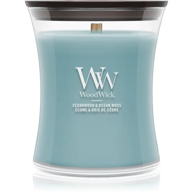 Woodwick Cedarwood & Ocean Moss vonná svíčka s dřevěným knotem 275 g