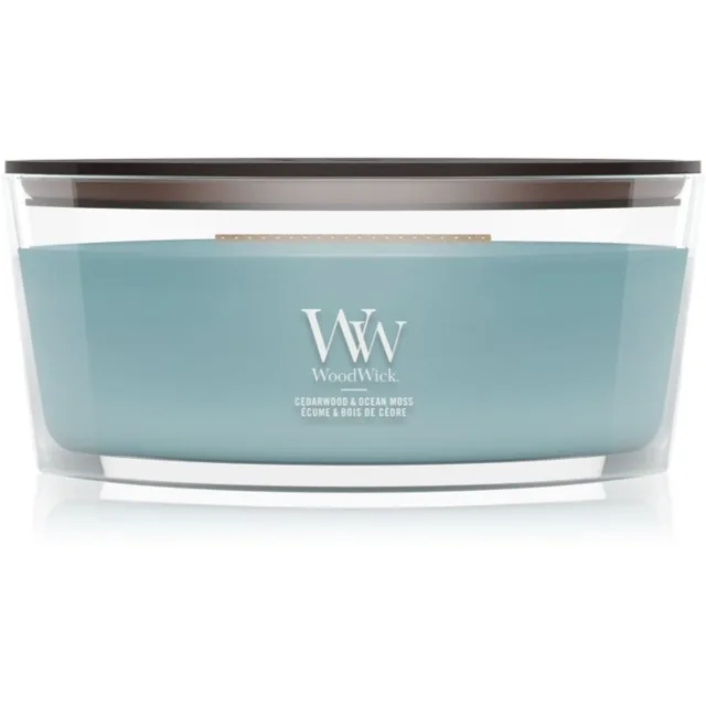 Woodwick Cedarwood & Ocean Moss vonná svíčka s dřevěným knotem 453.6 g