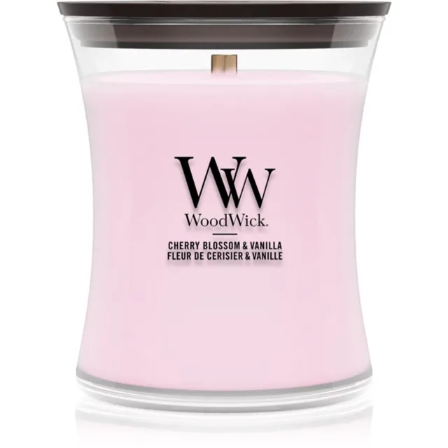 Woodwick Cherry Blossom & Vanilla vonná svíčka s dřevěným knotem 275 g