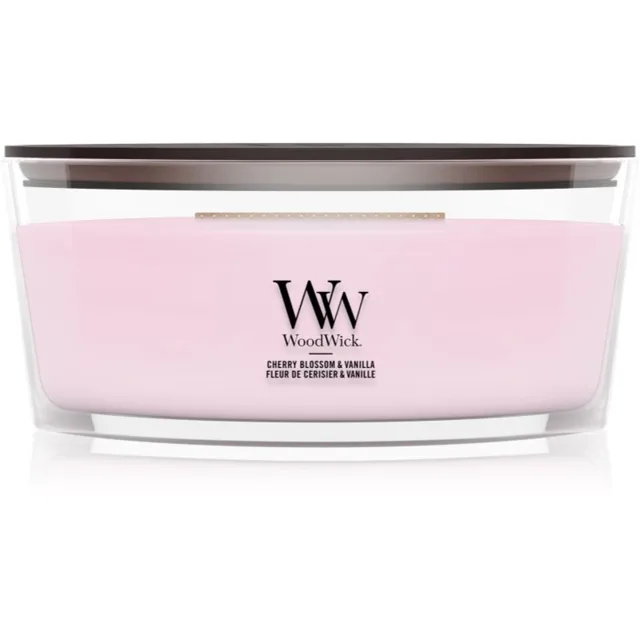Woodwick Cherry Blossom & Vanilla vonná svíčka s dřevěným knotem 453.6 g
