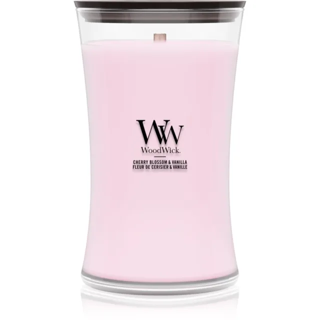 Woodwick Cherry Blossom & Vanilla vonná svíčka s dřevěným knotem 610 g