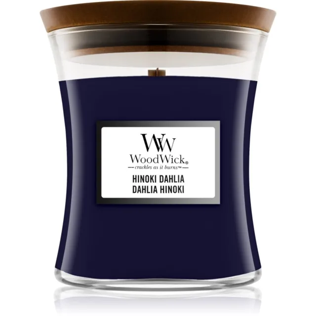 Woodwick Hinoki Dahlia vonná svíčka s dřevěným knotem 275 g