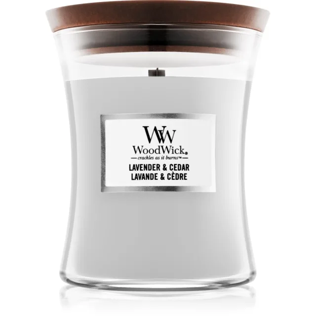 Woodwick Lavender & Cedar vonná svíčka s dřevěným knotem 275 g