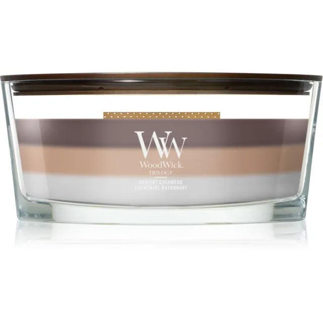 Woodwick Radiant Cashmere vonná svíčka s dřevěným knotem 453.6 g