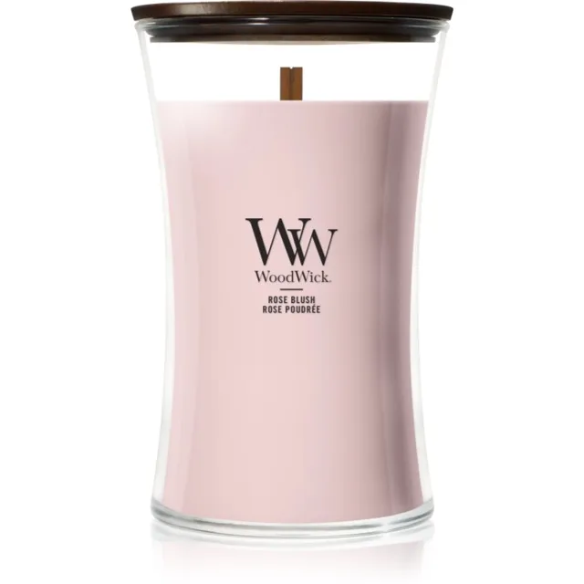 Woodwick Rose Blush vonná svíčka s dřevěným knotem 610 g