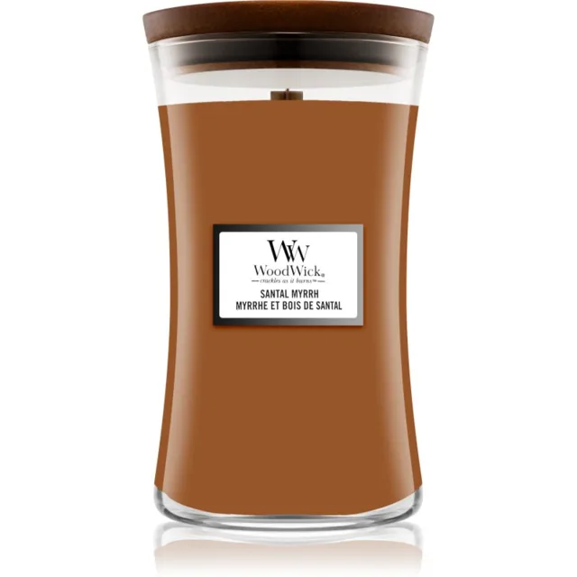 Woodwick Santal Myrrh vonná svíčka s dřevěným knotem 610 g