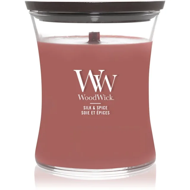 Woodwick Silk & Spice vonná svíčka s dřevěným knotem 275 g