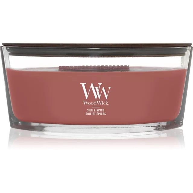 Woodwick Silk & Spice vonná svíčka s dřevěným knotem 453.6 g