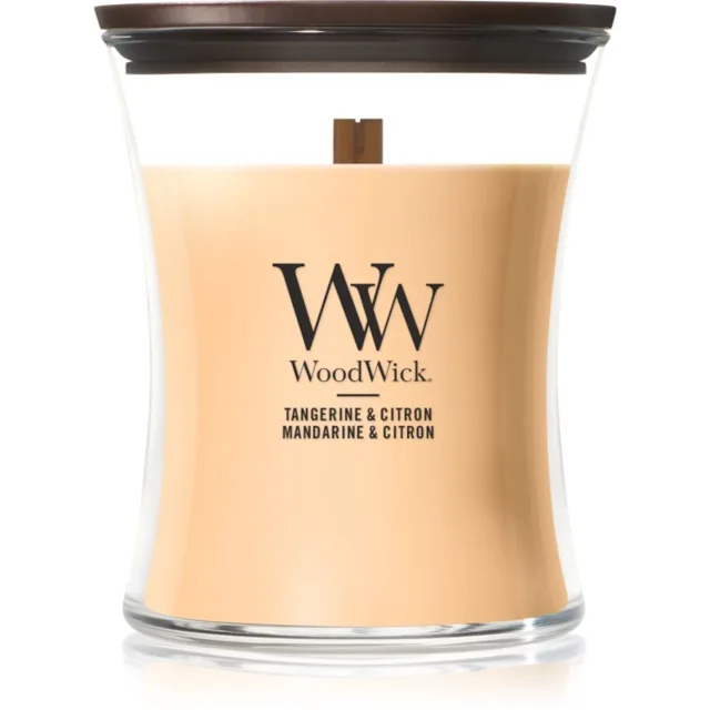 Woodwick Tangerine & Citron vonná svíčka s dřevěným knotem 275 g