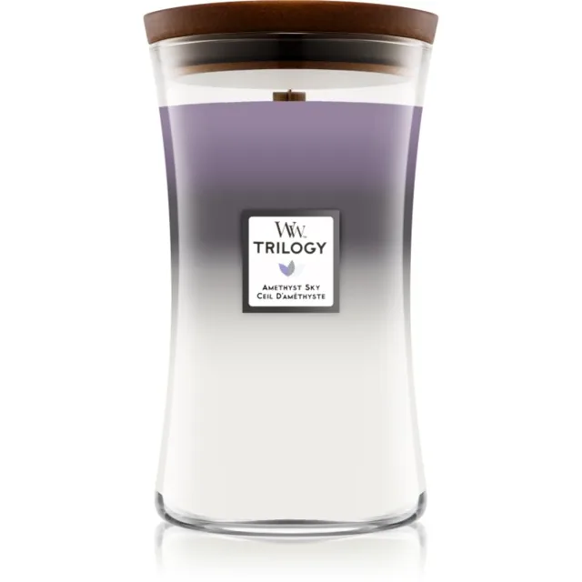 Woodwick Trilogy Amethyst Sky vonná svíčka s dřevěným knotem 609.5 g
