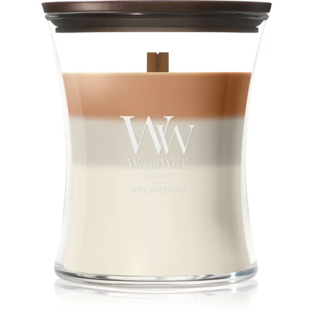 Woodwick Trilogy Café Macchiato vonná svíčka s dřevěným knotem 275 g