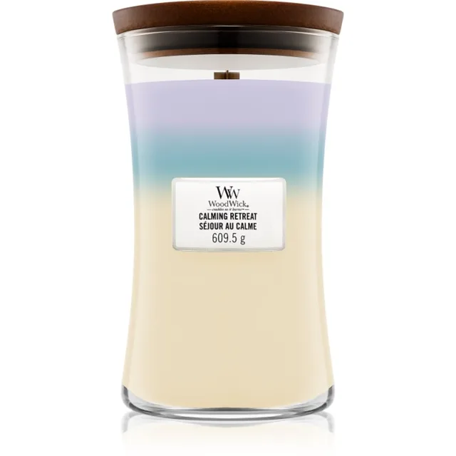 Woodwick Trilogy Calming Retreat vonná svíčka s dřevěným knotem 609.5 g