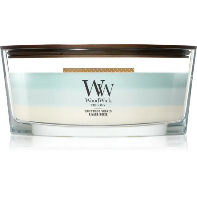 Woodwick Trilogy Driftwood Shores vonná svíčka s dřevěným knotem 453.6 g