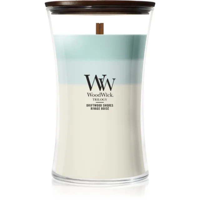 Woodwick Trilogy Driftwood Shores vonná svíčka s dřevěným knotem 610 g
