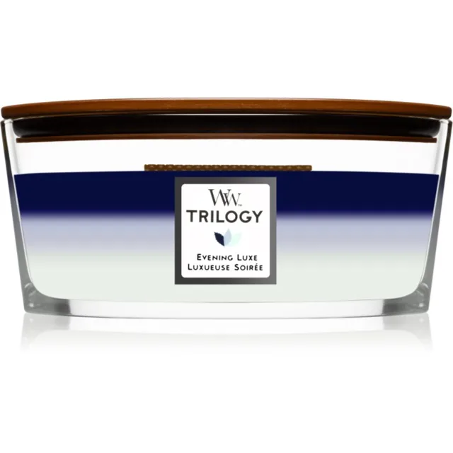 Woodwick Trilogy Evening Luxe vonná svíčka s dřevěným knotem (hearthwick) 453.6 g