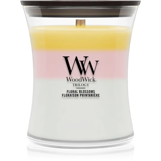 Woodwick Trilogy Floral Blossoms vonná svíčka s dřevěným knotem 275 g