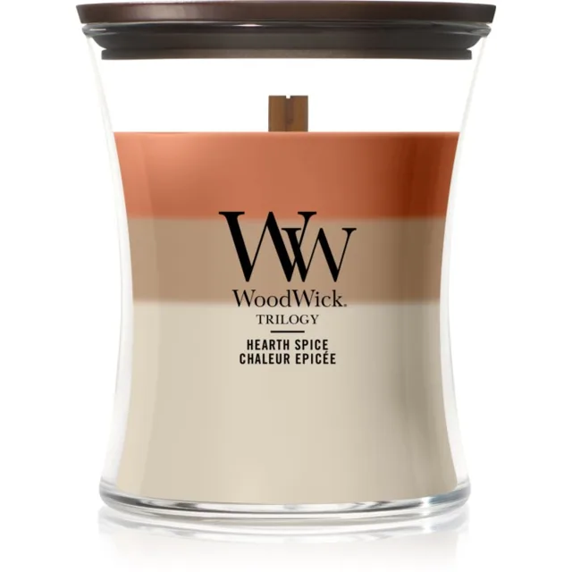 Woodwick Trilogy Hearth Spice vonná svíčka s dřevěným knotem 275 g