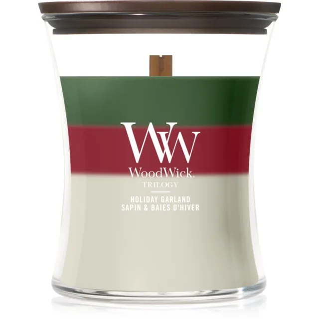 Woodwick Trilogy Holiday Garland vonná svíčka s dřevěným knotem 275 g