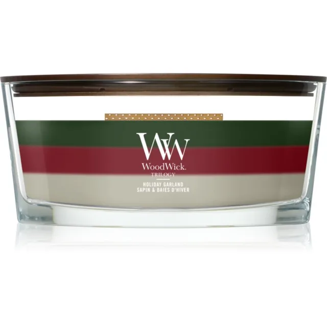 Woodwick Trilogy Holiday Garland vonná svíčka s dřevěným knotem 453.6 g