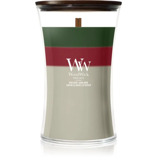 Woodwick Trilogy Holiday Garland vonná svíčka s dřevěným knotem 610 g