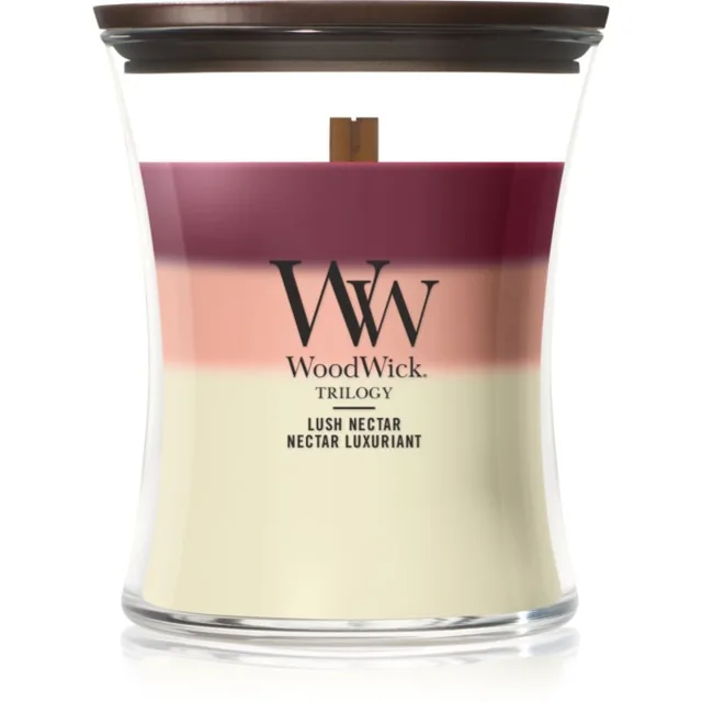 Woodwick Trilogy Lush Nectar vonná svíčka s dřevěným knotem 275 g