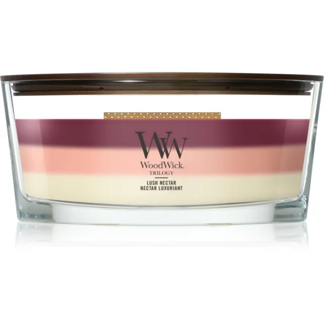 Woodwick Trilogy Lush Nectar vonná svíčka s dřevěným knotem 453.6 g